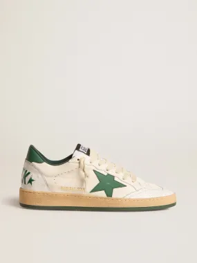 Ball Star Wishes pour homme en cuir nappa blanc avec étoile et contrefort en cuir vert | Golden Goose