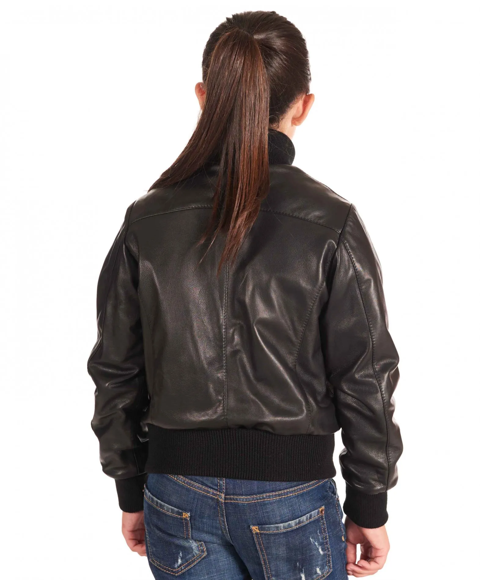 Blouson cuir enfant bomber cuir plongé couleur noir Bomber