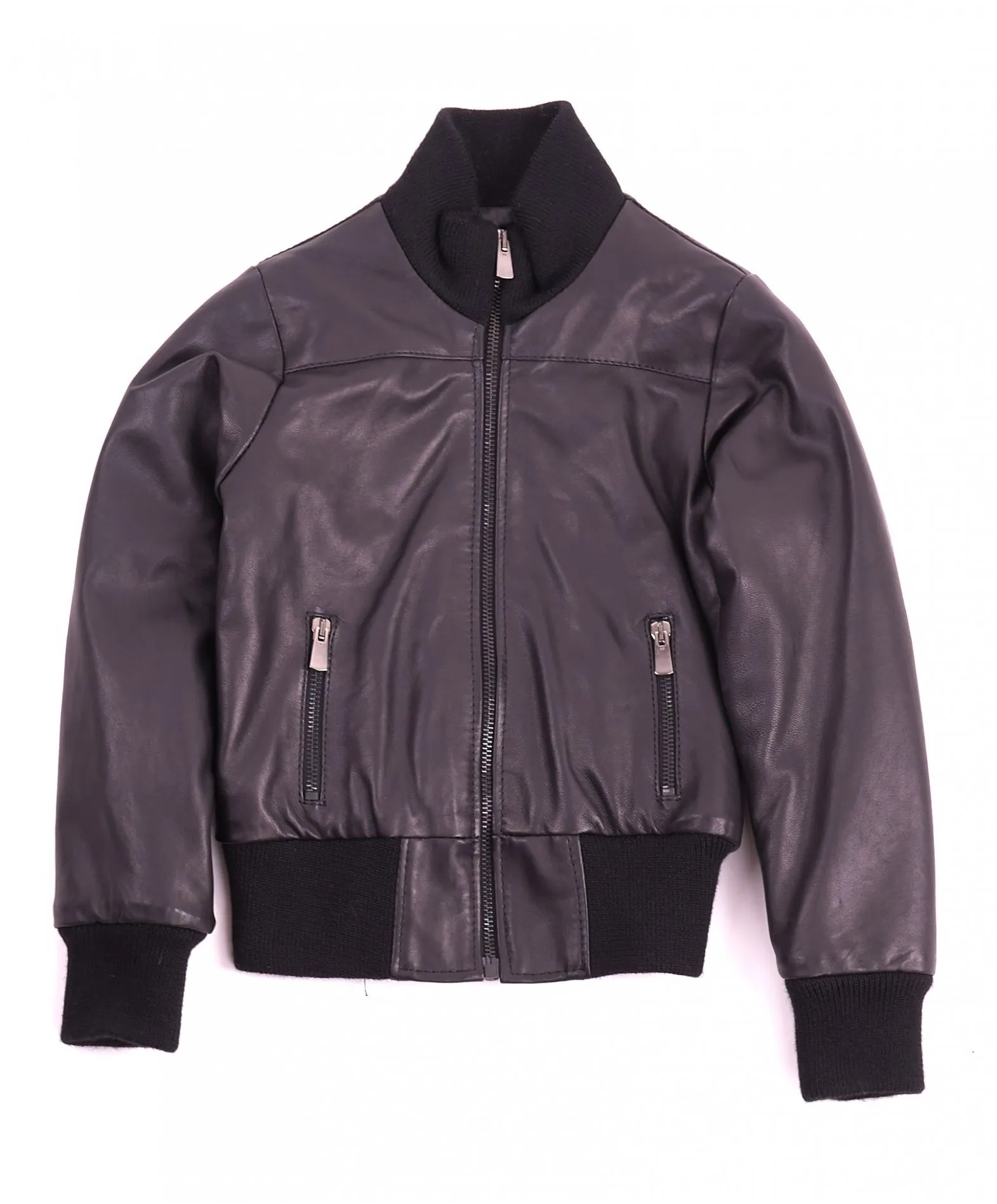 Blouson cuir enfant bomber cuir plongé couleur noir Bomber