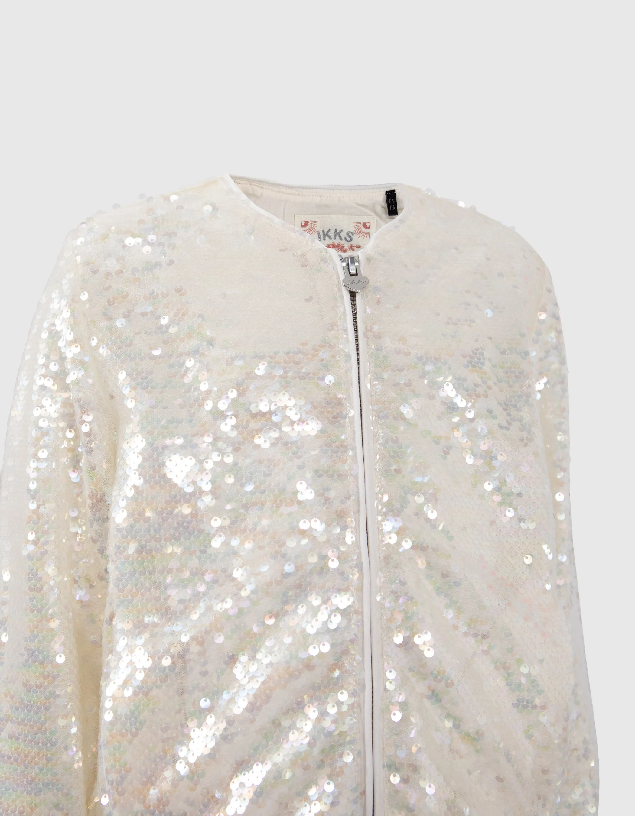 Bomber écru brodé sequins iridescents fille