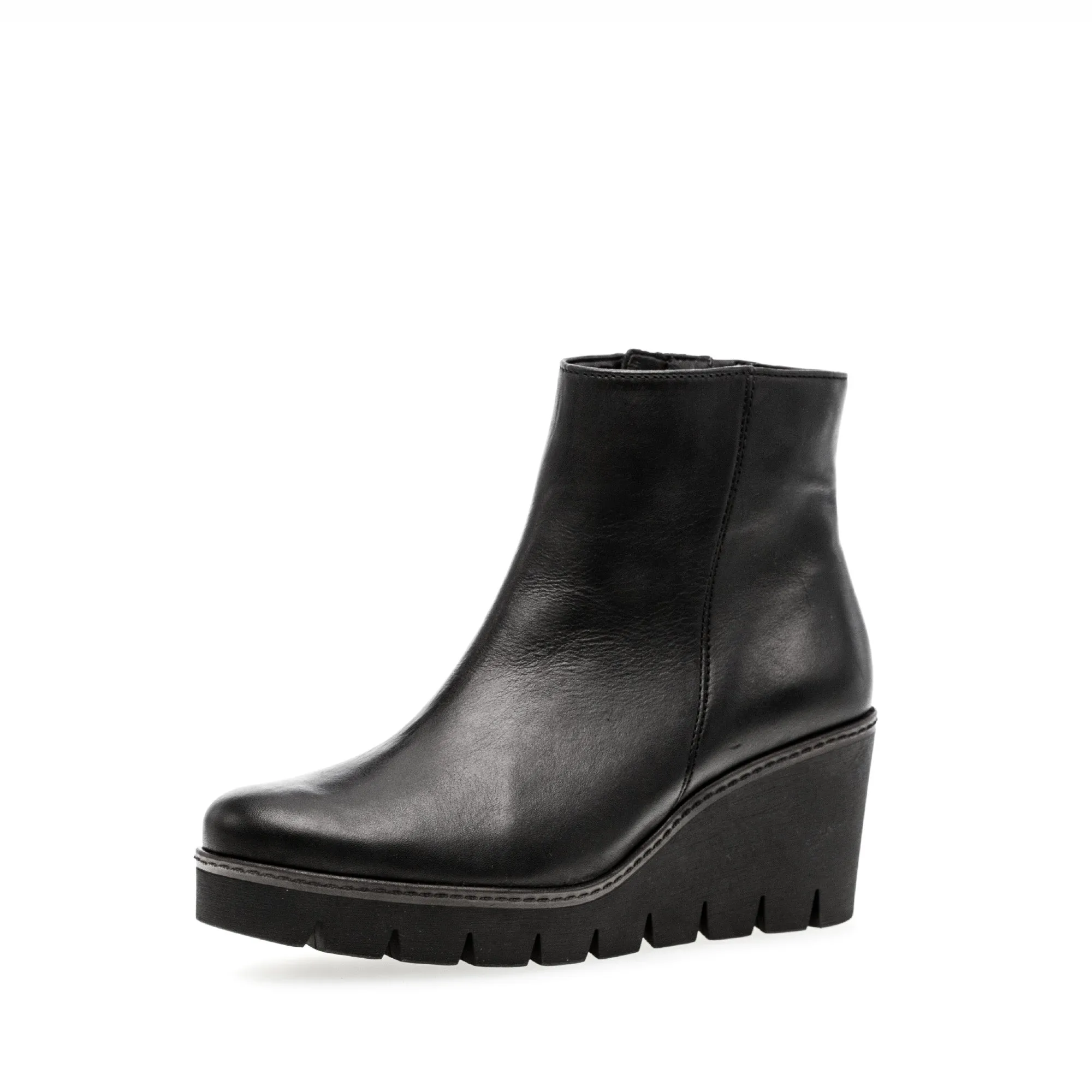 Bottines compensées noires en cuir lisse