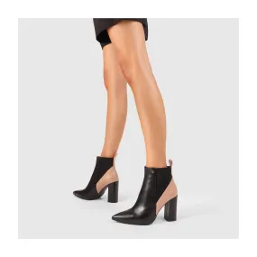 Bottines femme en cuir noir et rose avec détails élastiques latéraux | Chaussures femme LODI en ligne.