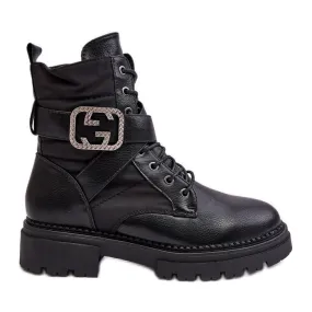 Bottines Worker en cuir Gennee noires avec chaîne le noir