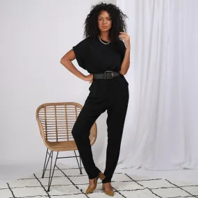 Combinaison pantalon croisée devant Karen en viscose noir | 3 Suisses