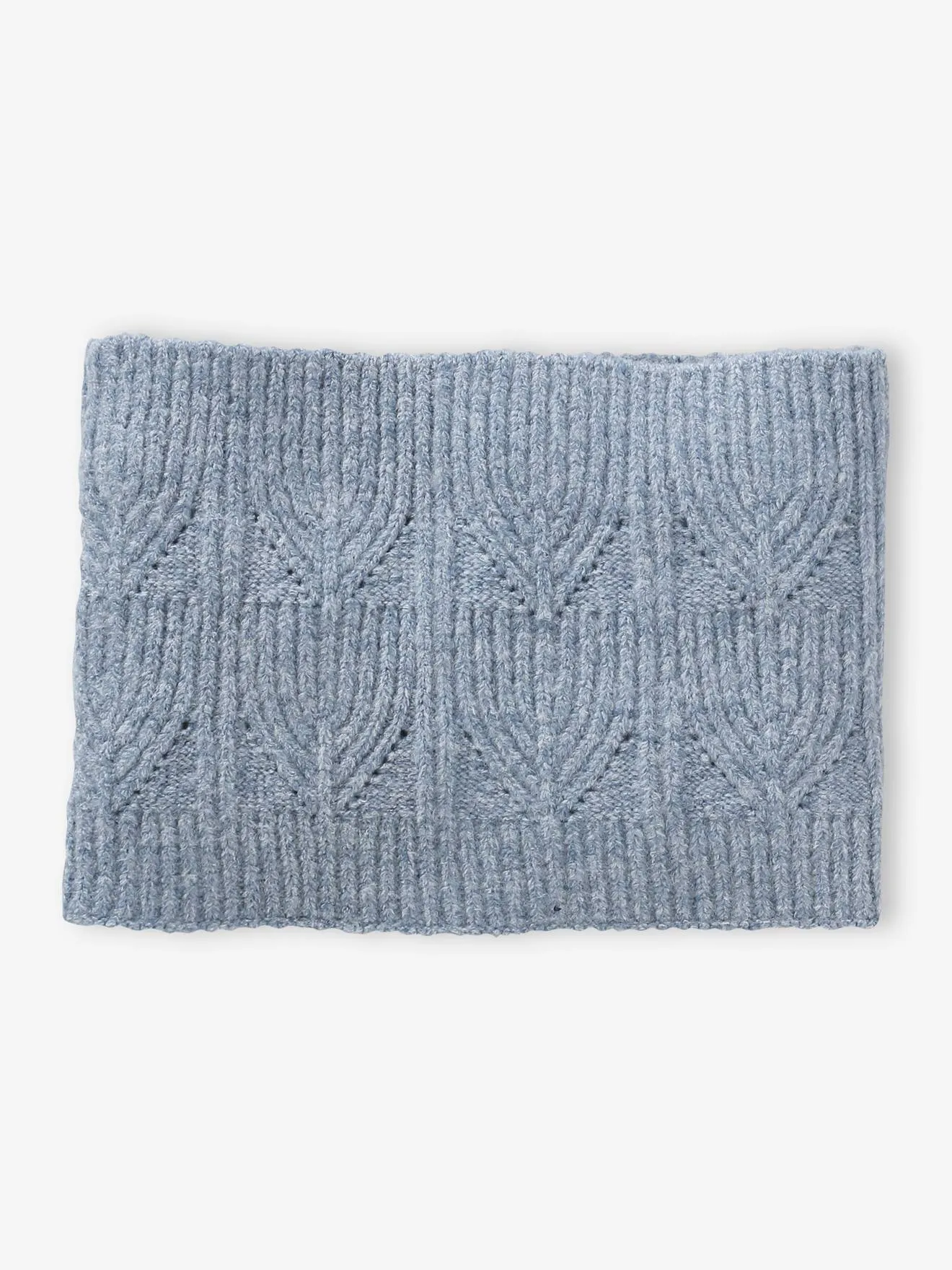 Ensemble bonnet + snood + moufles en maille torsadée mousseuse bleu grisé - Vertbaudet