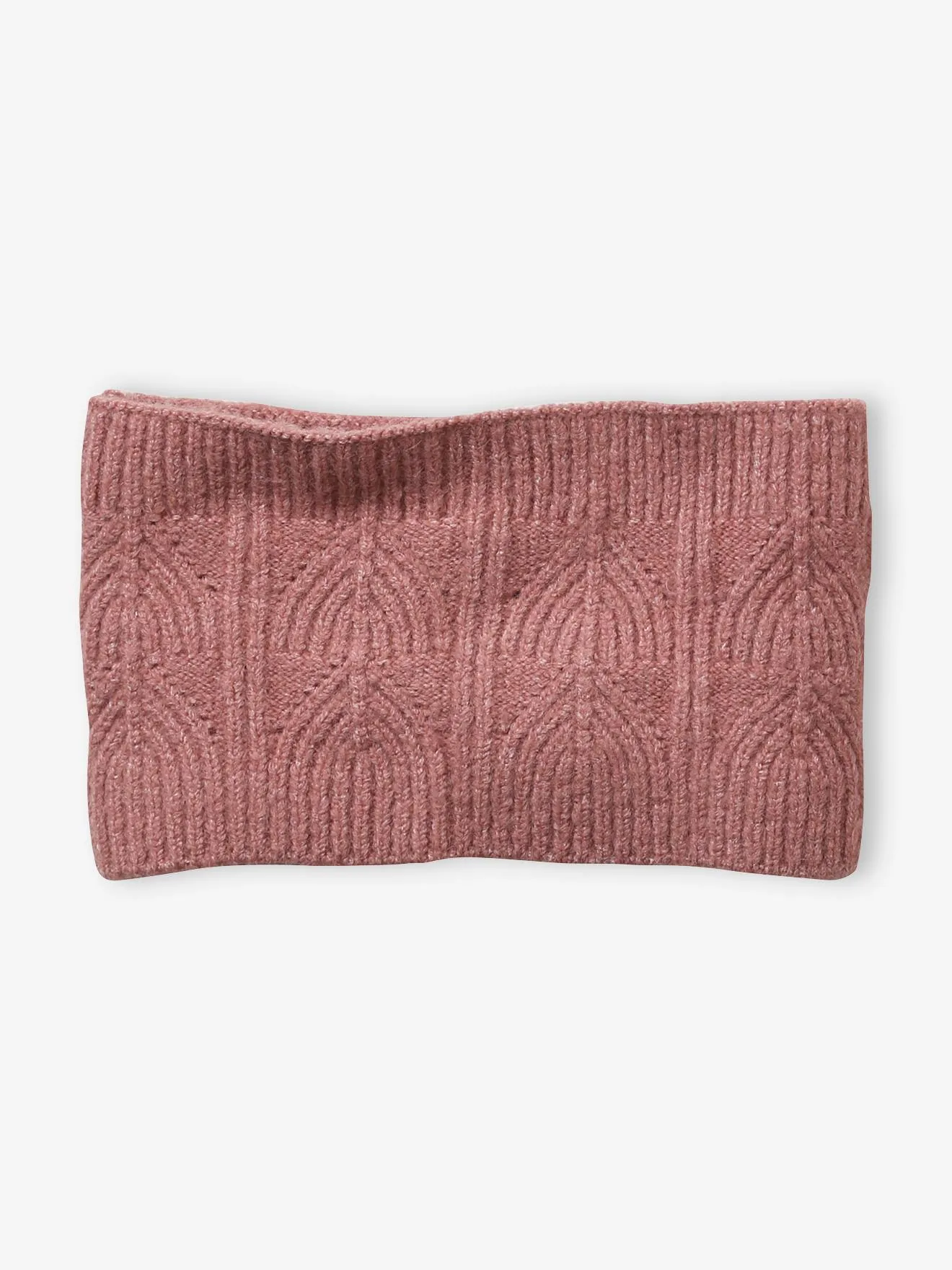 Ensemble bonnet + snood + moufles en maille torsadée mousseuse rose - Vertbaudet