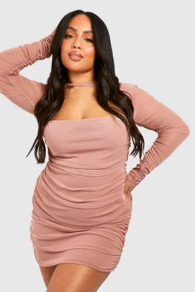 Grande taille - Robe moulante froncée en mesh