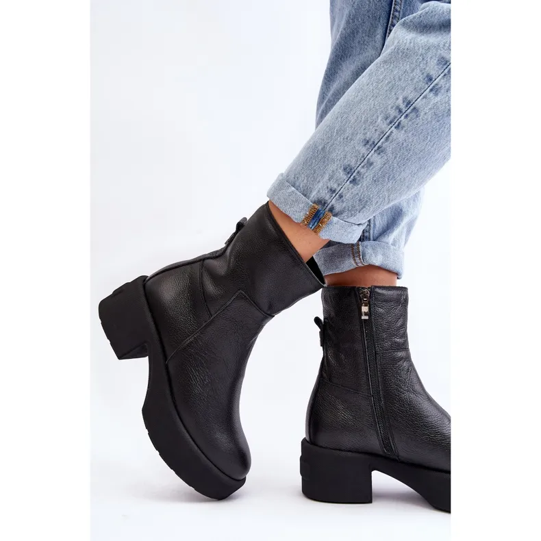 Lemar Volavola Bottines en cuir noir à talon bas Lemar le noir