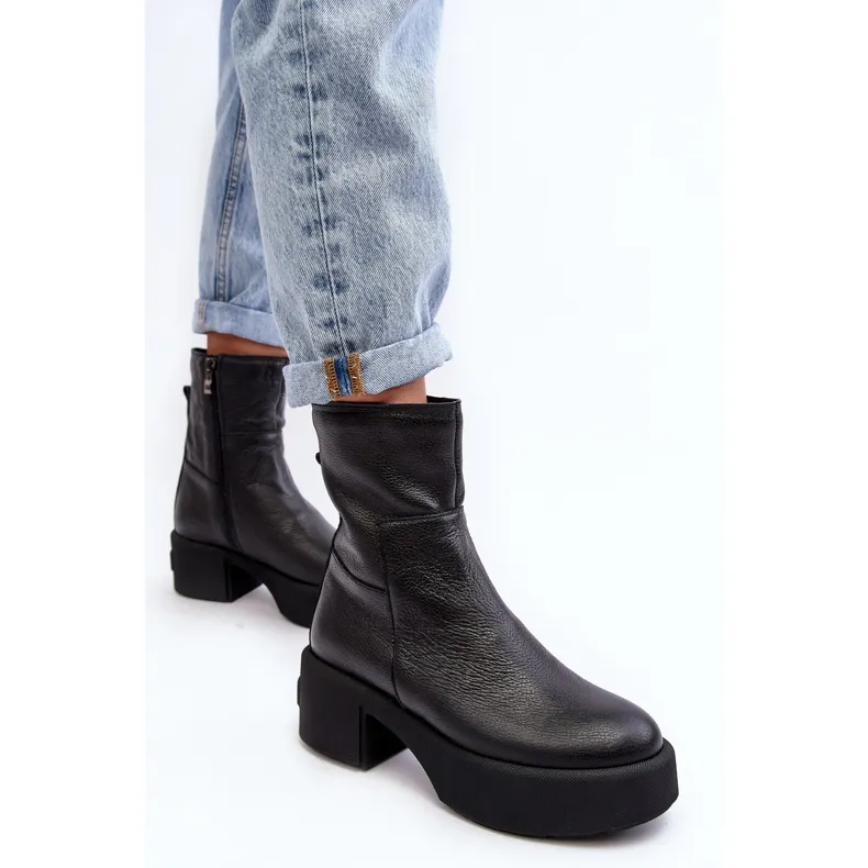 Lemar Volavola Bottines en cuir noir à talon bas Lemar le noir