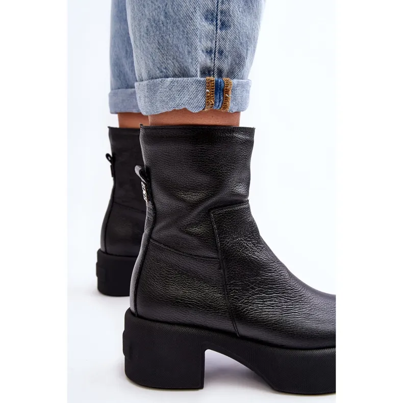 Lemar Volavola Bottines en cuir noir à talon bas Lemar le noir