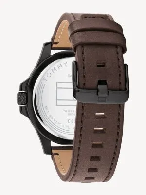 Montre bracelet en cuir marron et cadran noir | Noir | Tommy Hilfiger