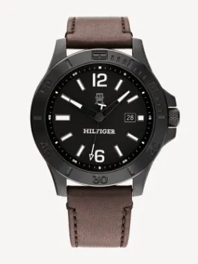 Montre bracelet en cuir marron et cadran noir | Noir | Tommy Hilfiger