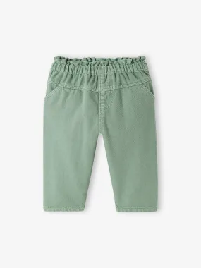 Pantalon en twill bébé taille élastiquée vert - Vertbaudet