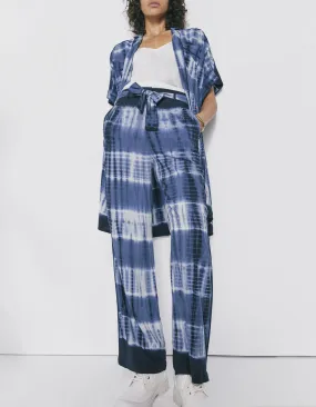 Pantalon en viscose finition tie & dye bleu et blanc femme