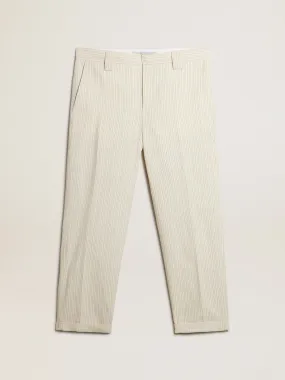 Pantalon homme couleur crème en coton à rayures