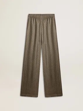 Pantalon vert pour femme en mélange de soie et viscose à motif floral | Golden Goose