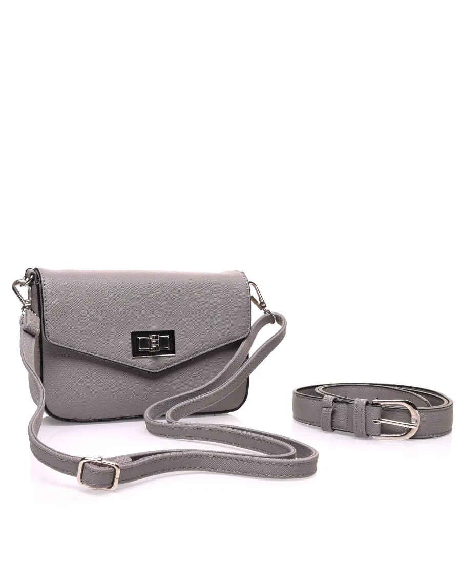 Petit sac 2 en 1 bandoulière et banane texturé gris souris