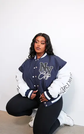 Plus Veste bomber bleu marine à slogan NY