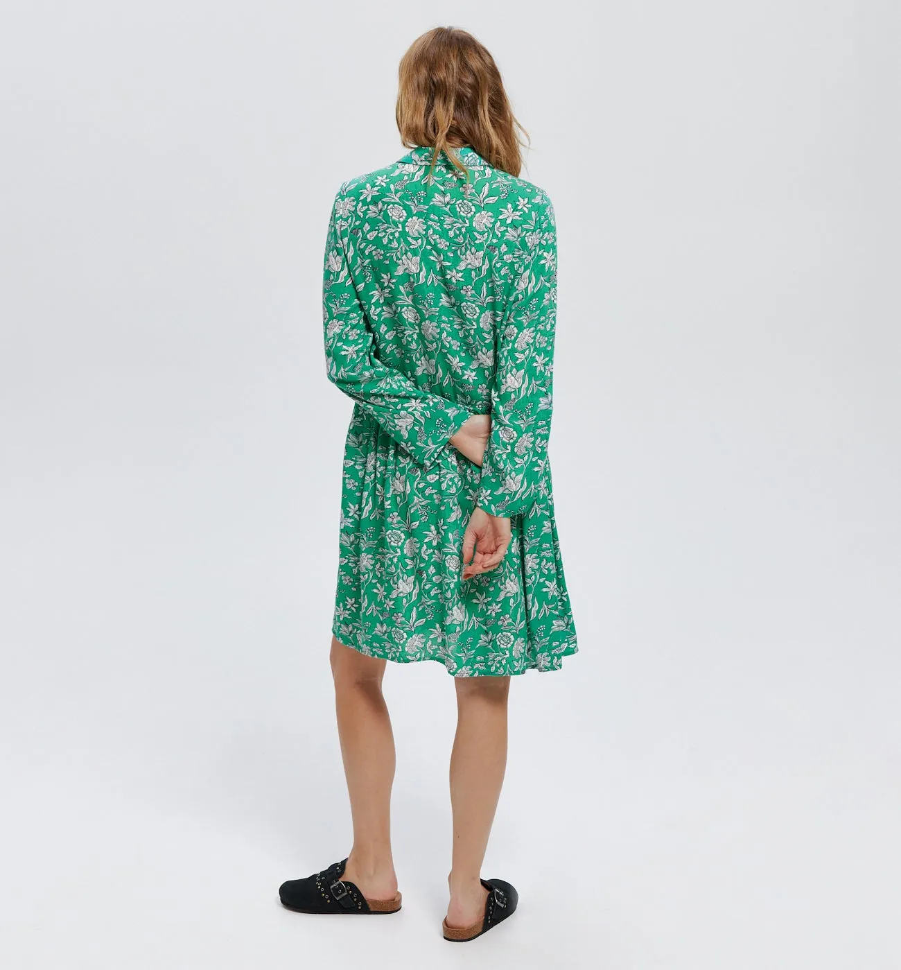 Robe en crépon JEANNE - Imprimé vert