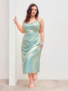 Robe longue tissée à col en V avec dentelle Curve & Plus