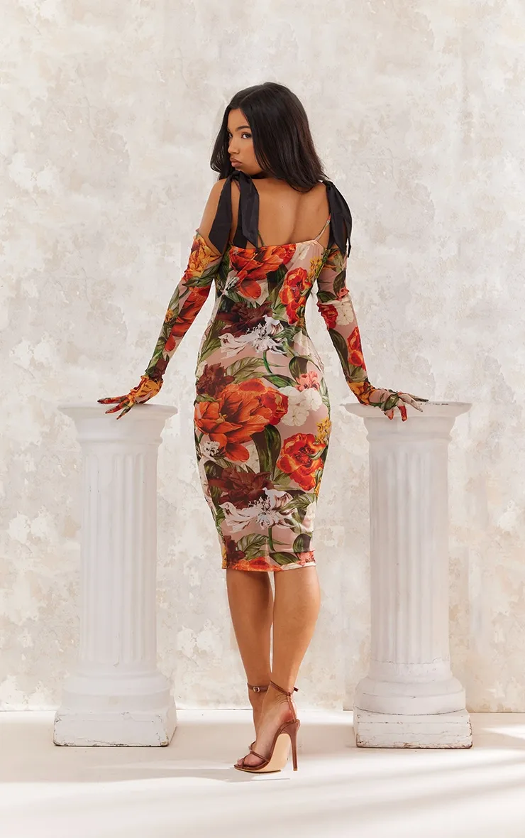 Robe mi-longue en mesh multicolore fleurie