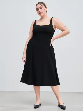 Robe midi à volants et col carré tissée Curve & Plus