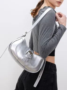 Sac à bandoulière décoré avec boucle en forme de croissant et texture usée