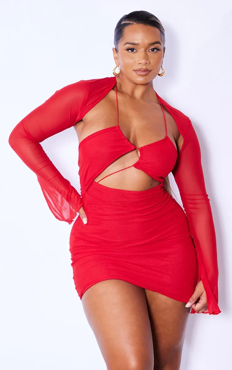 Shape Robe moulante en mesh rouge superposé à lacets