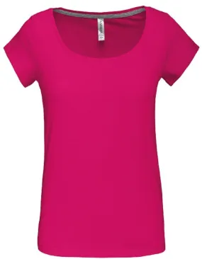 T-shirt col bateau - Femme - K384 - rose fuchsia 