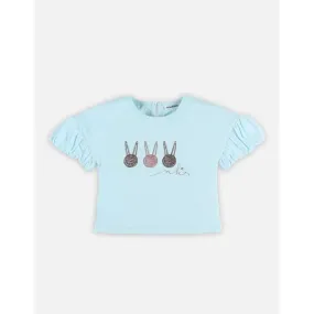 T-shirt manches courtes bouffantes bleu - Noukies