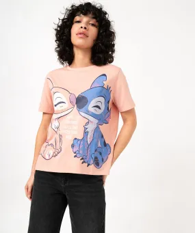 tee-shirt oversize avec motif stitch femme - disney rose t-shirts manches courtes